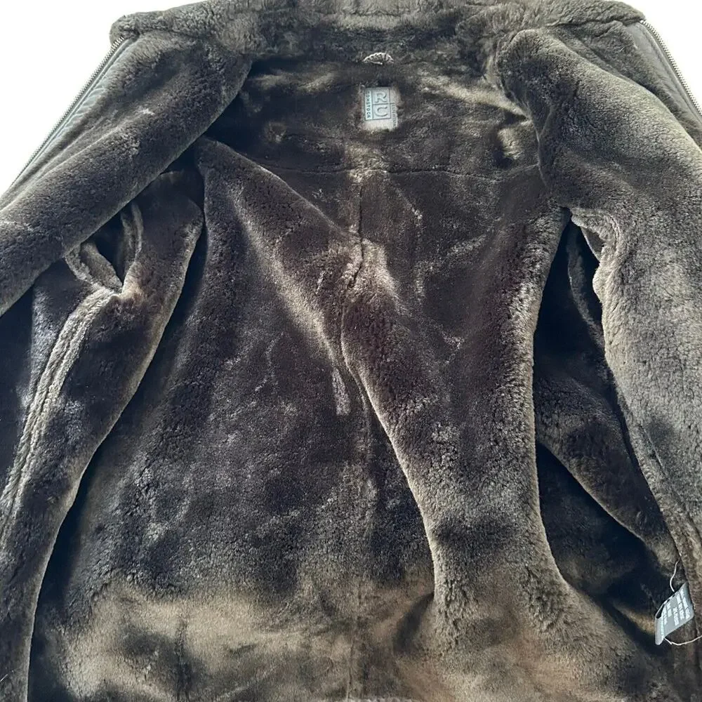 RC Comstock Expedition Aviator Flight Bomber Jacket Brown Leather Faux Fur Lined